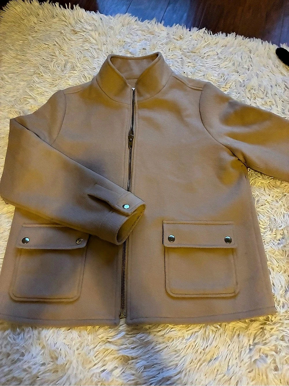 Joie Wool Blend Zip Jacket with Standup Collar Brown Large